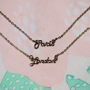 Charming Charlie Paris and London Gold Necklaces